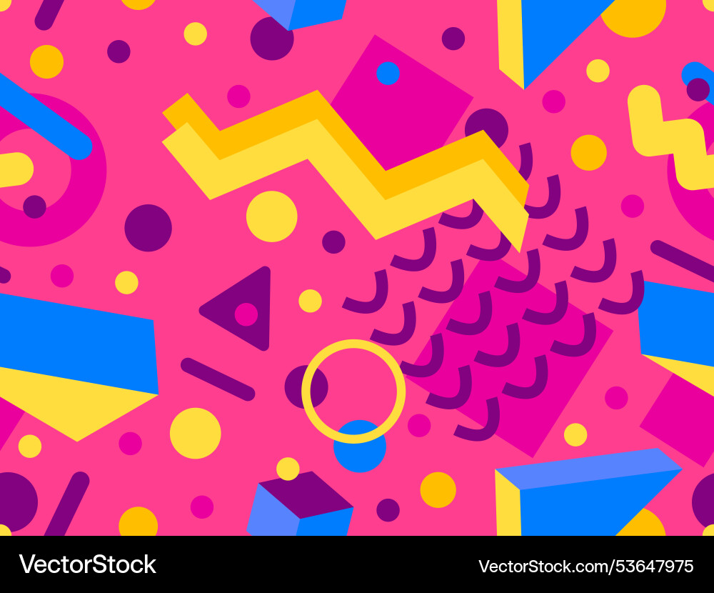 Seamless pattern with 3d geometric shapes in 80s Seamless pattern with 3d geometric shapes in 80s vector image