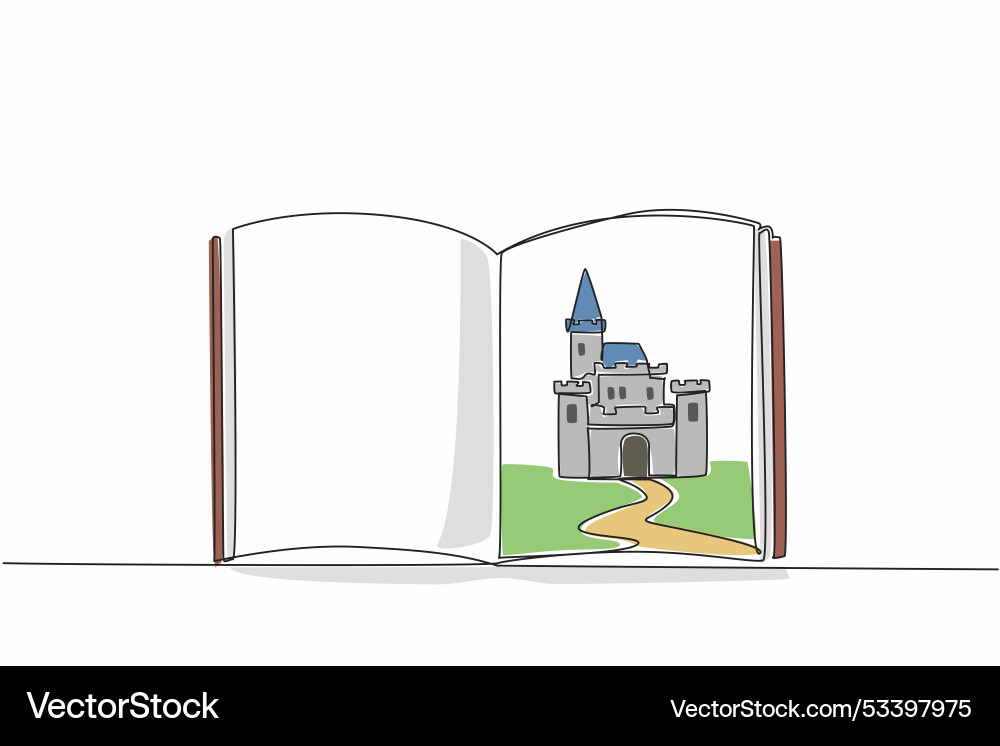 Single one line drawing an open book featuring Single one line drawing an open book featuring Vector Image