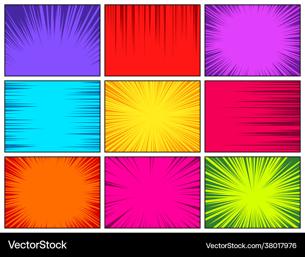 Comic book colorful radial lines collection Comic book colorful radial lines collection vector image