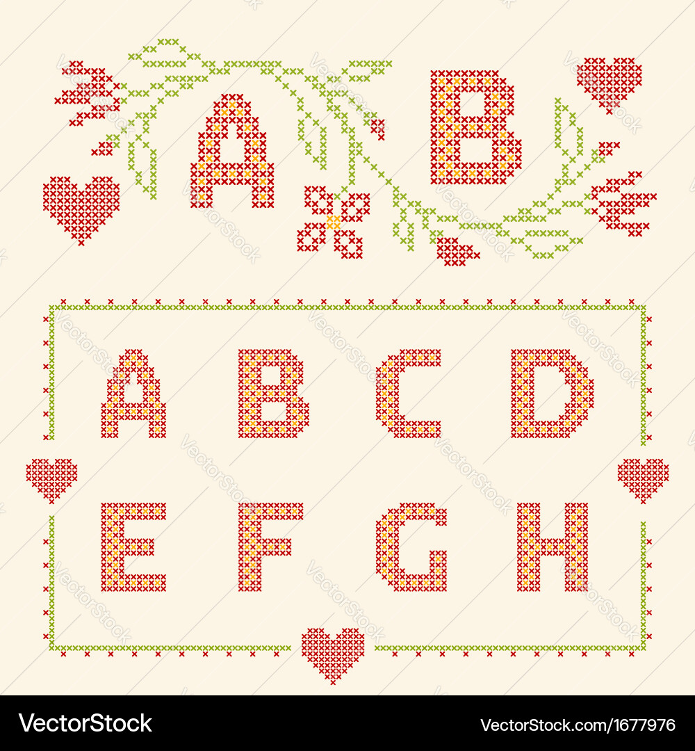 Cross-Stitch Floral Letter Frame vector image