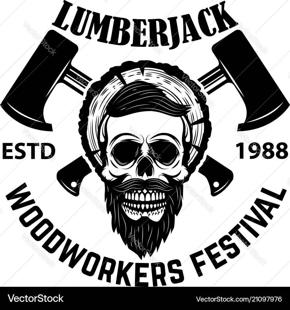 Lumberjack skull with crossed axes design element Lumberjack skull with crossed axes design element vector image