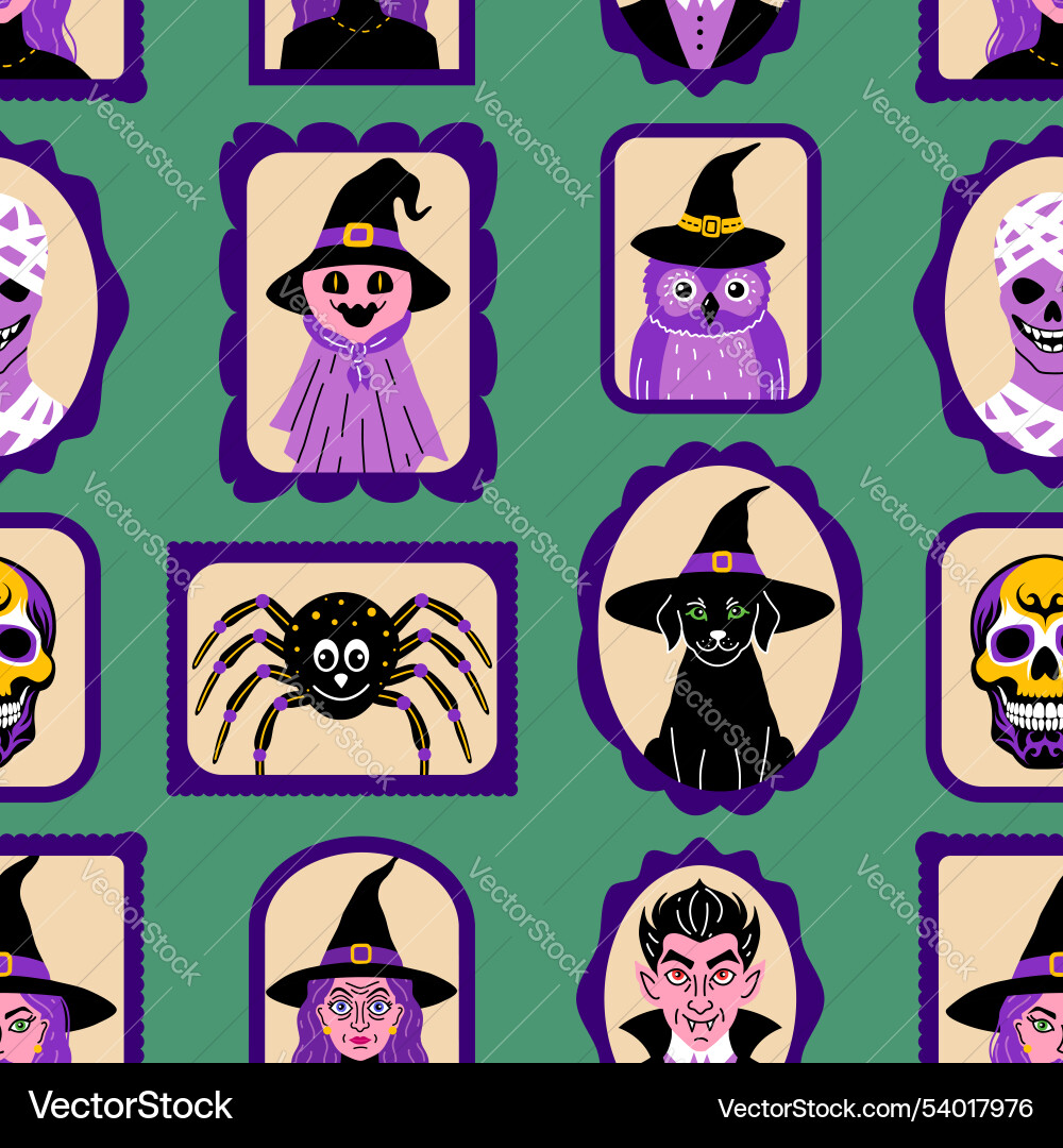 Seamless pattern with cute characters in simple vector image