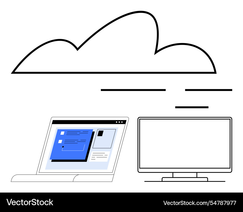 Cloud computing concept with laptop and desktop Cloud computing concept with laptop and desktop Vector Image
