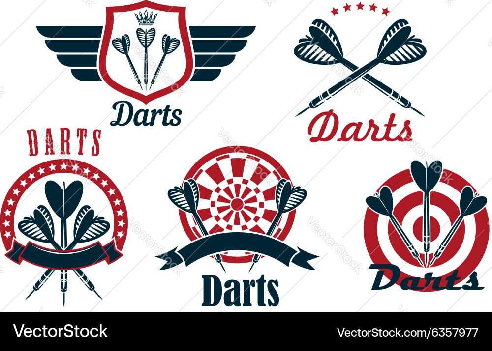 Darts game sporting emblems and icons Vector Image