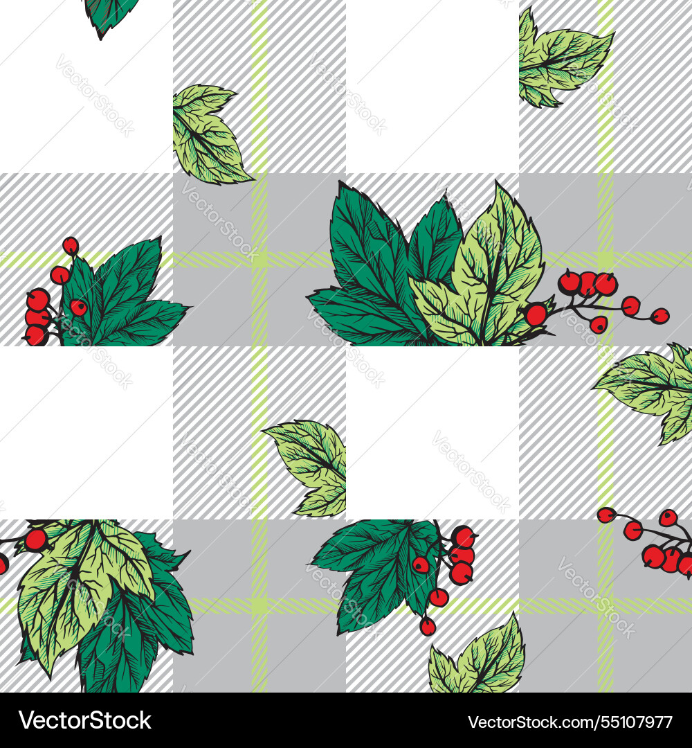 Printed check seamless pattern with red berries Printed check seamless pattern with red berries vector image