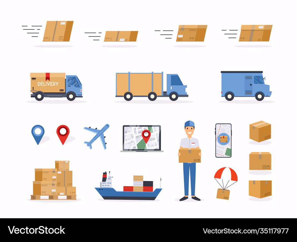 Set shipping related objects Set shipping related objects vector image