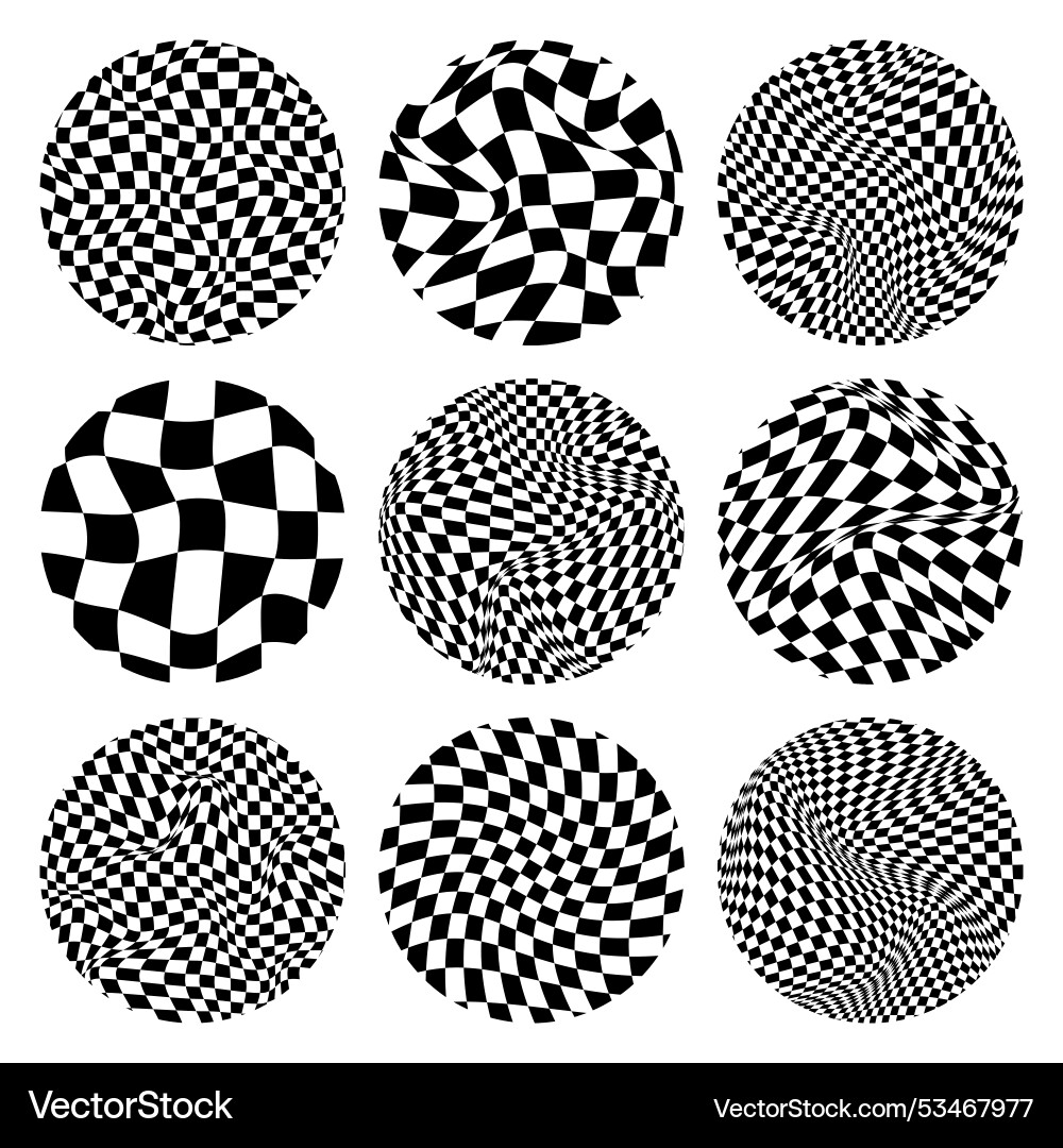 Trendy round checkered pattern distorted tiled Trendy round checkered pattern distorted tiled vector image