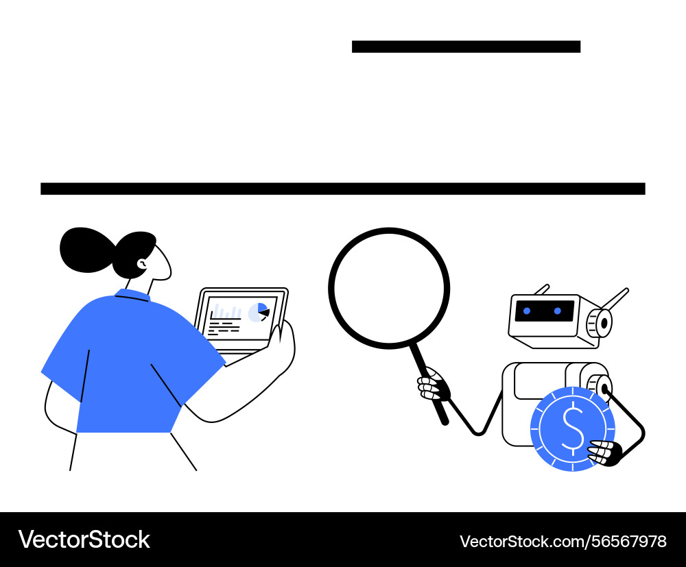 Ai robot assisting human with data analysis Ai robot assisting human with data analysis vector image