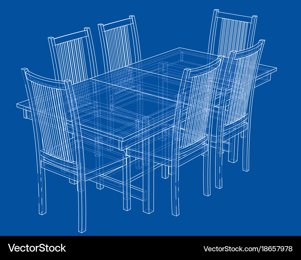 Dinner table with chairs rendering of 3d vector image