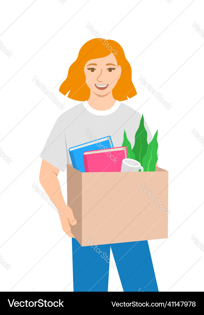 Junge Mädchen startet neue Job-Holding-Box mit Zeug Junge Mädchen startet neue Job-Holding-Box mit Zeug vektorbild