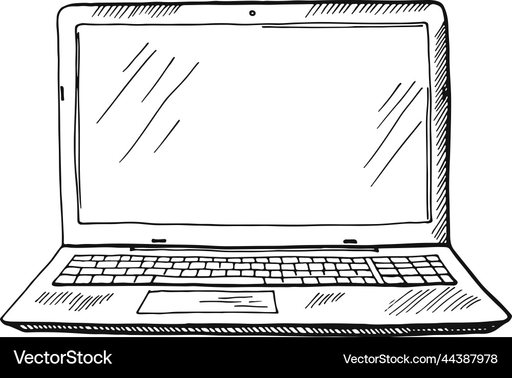 Laptop Sketch - Front View Notebook vector image