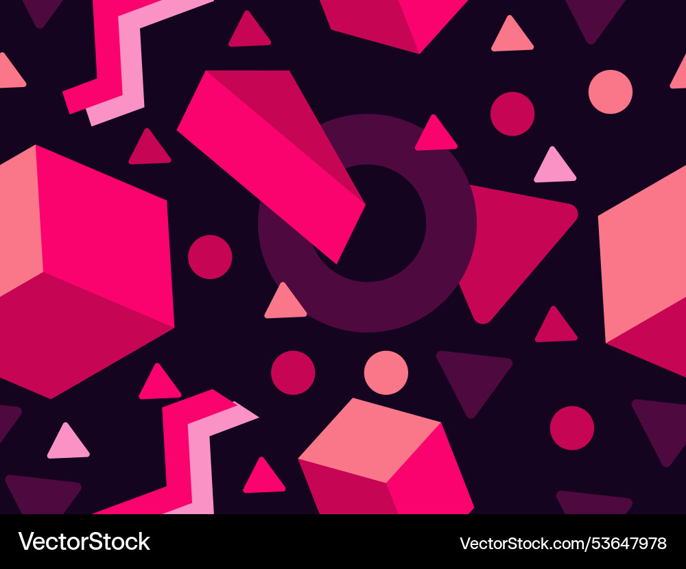 Seamless pattern with 3d geometric shapes in 80s Seamless pattern with 3d geometric shapes in 80s vector image
