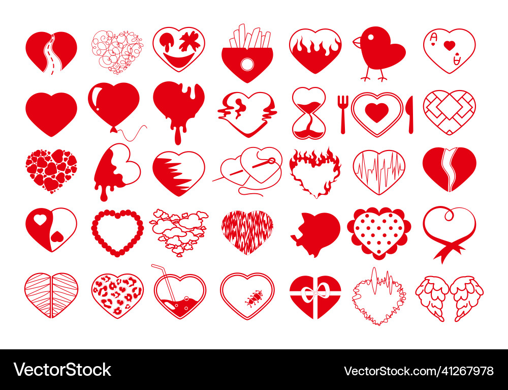 Set of fancy red hearts vector image