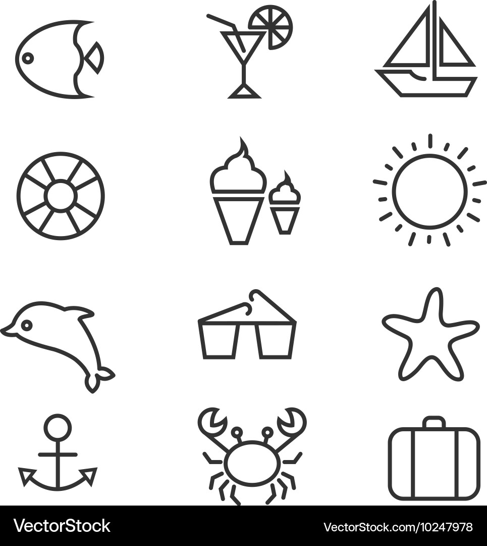 Tropical Beach Icons - Summer Vacation Vector Image