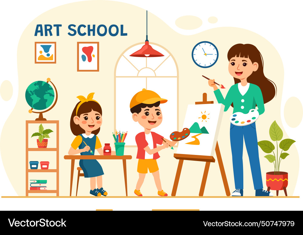 Art school with kids of painting live model Art school with kids of painting live model vector image