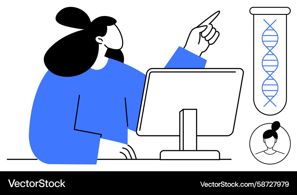 Scientist analyzing genetic data on computer Vector Image