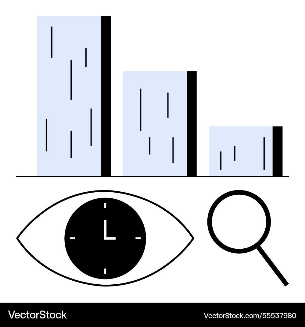 Analyzing bar graph with magnifying glass and eye Analyzing bar graph with magnifying glass and eye vector image