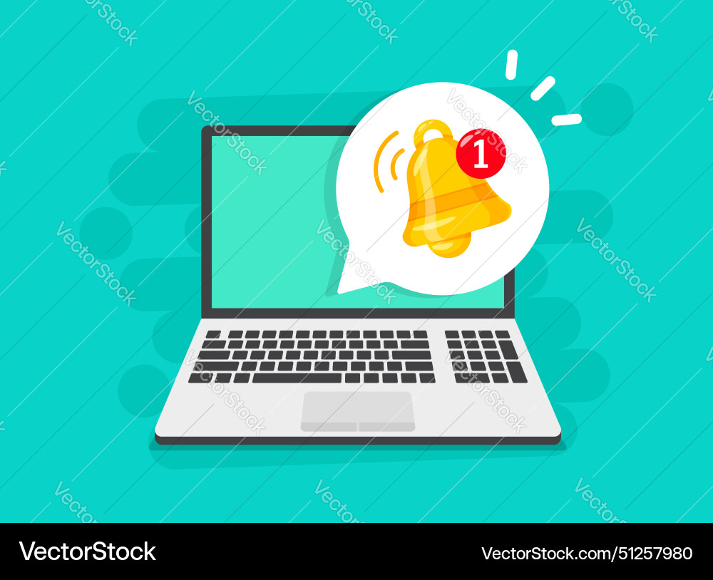 Laptop notification icon in flat style computer Laptop notification icon in flat style computer vector image