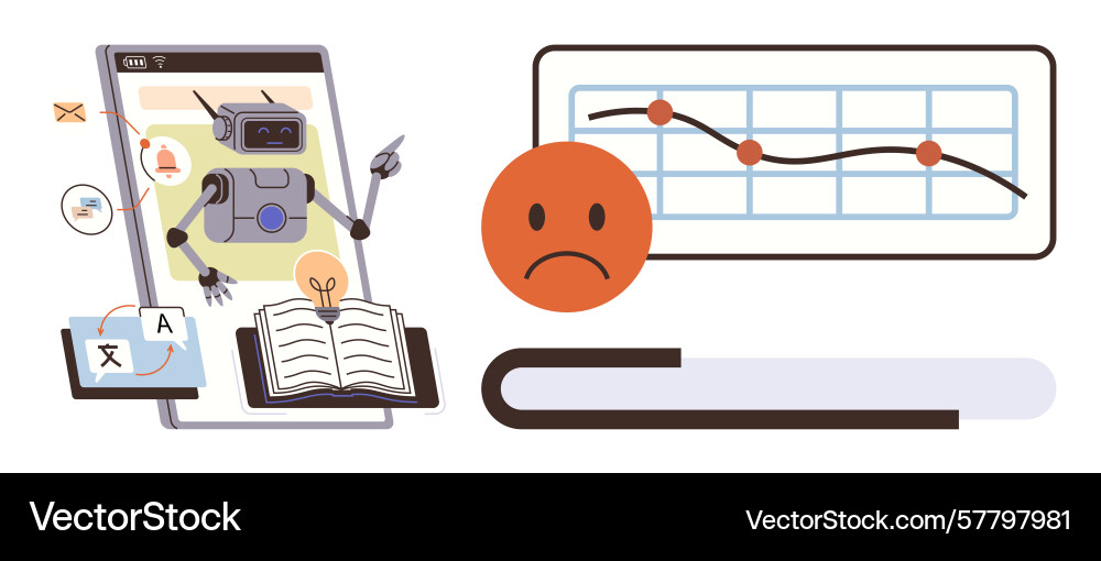 Ai-powered robot struggling with data analysis Ai-powered robot struggling with data analysis vector image