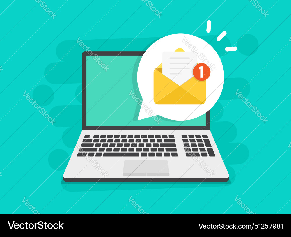 Laptop with envelope icon in flat style computer Laptop with envelope icon in flat style computer vector image