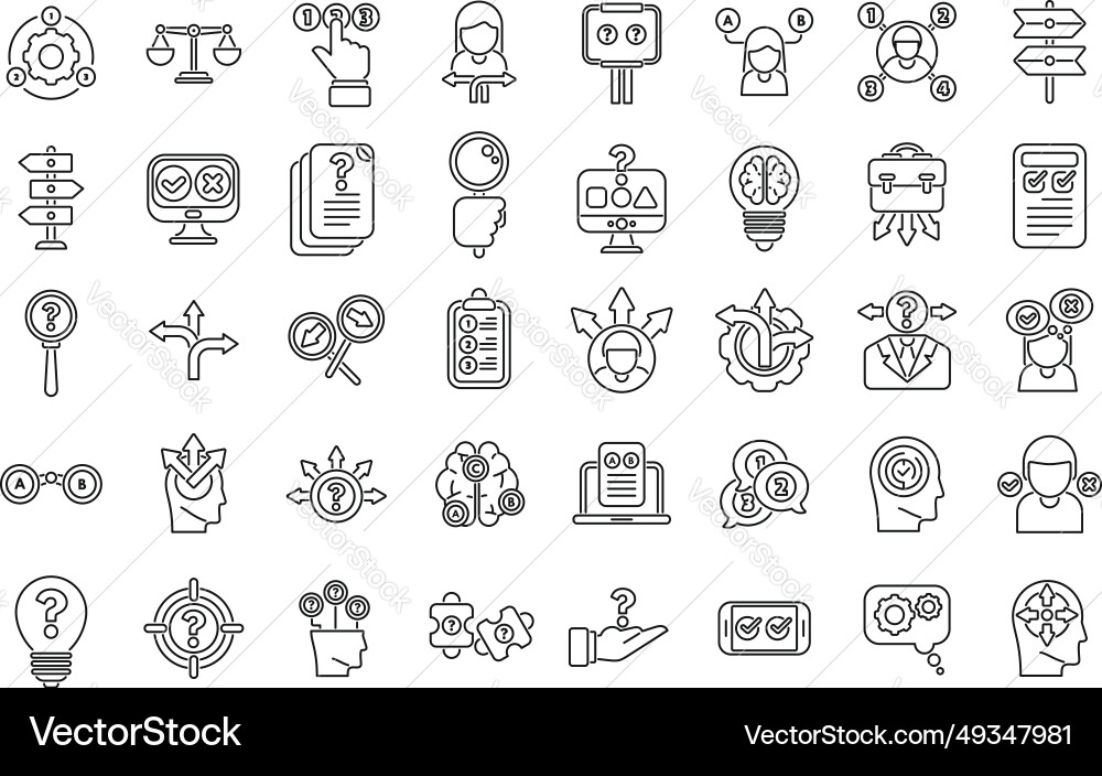 Making decisions icons set outline bias Making decisions icons set outline bias vector image