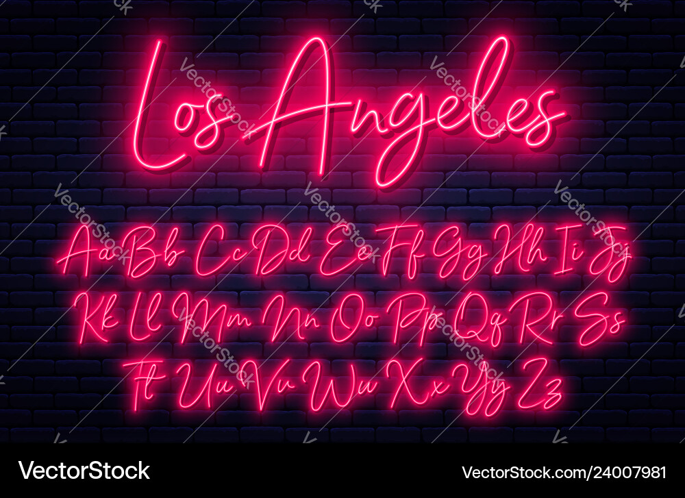 Neon Script Font - Glowing Alphabet vector image