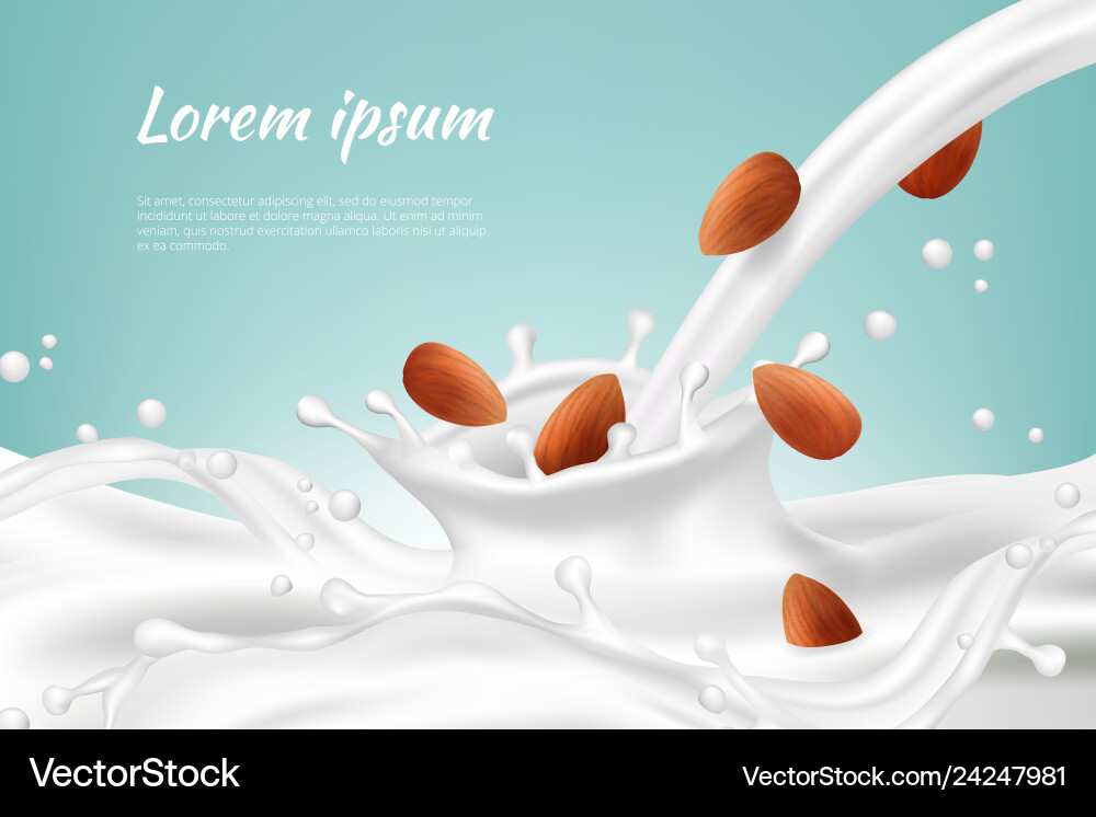 Nuts in milk meal beverages nut cream vegan Nuts in milk meal beverages nut cream vegan vector image