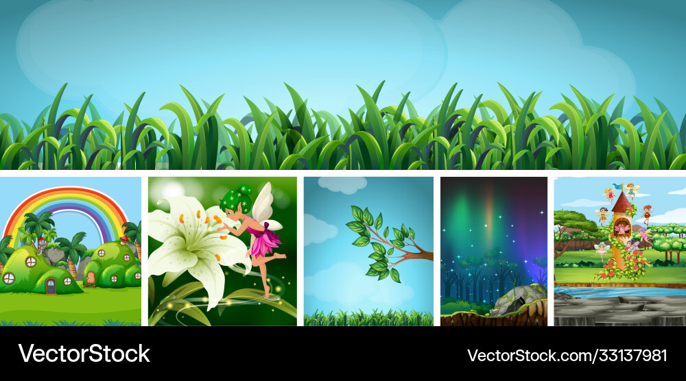 Sechs verschiedene Szenen Natur Fantasie Welt Sechs verschiedene Szenen Natur Fantasie Welt vektorbild