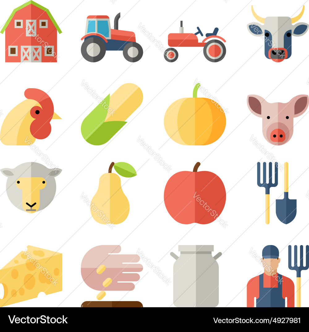 Set of farming harvesting and agriculture flat Vector Image