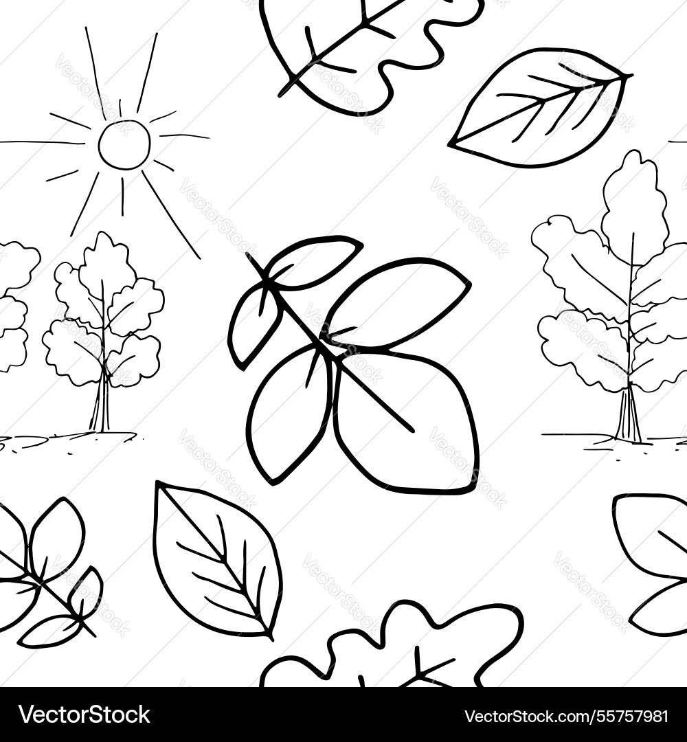 Trees sun and leaves seamless pattern graphics Vector Image