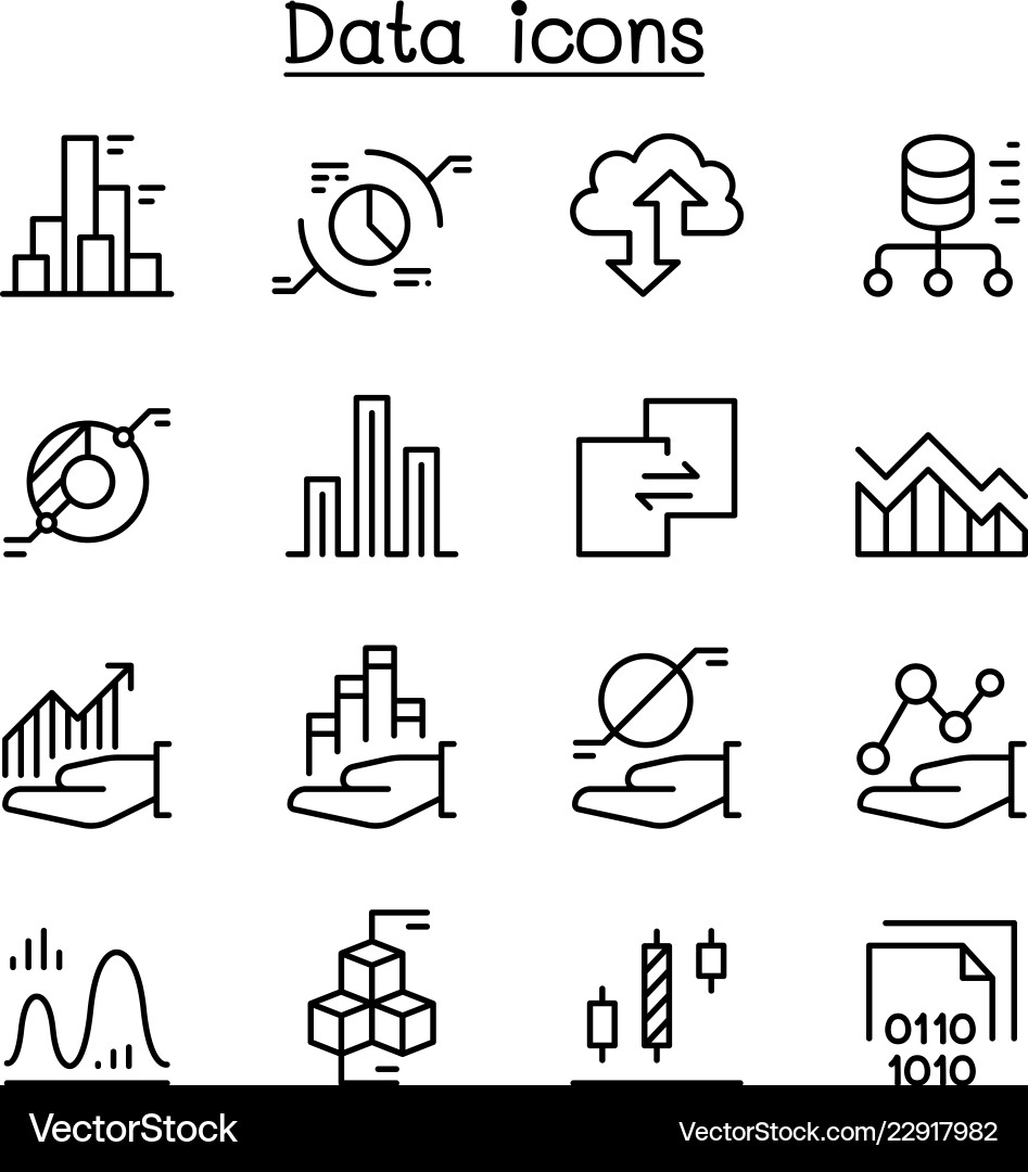 Data diagram graph infographic icon set in thin Data diagram graph infographic icon set in thin vector image