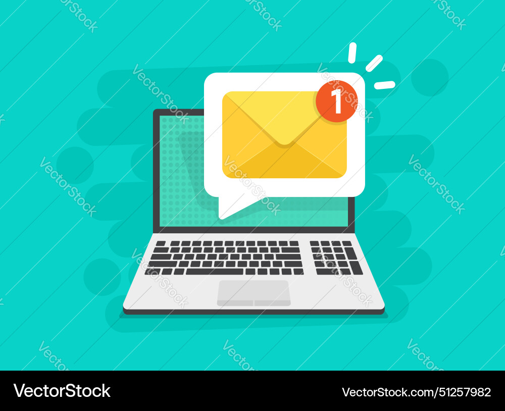 Laptop with envelope icon in flat style computer Laptop with envelope icon in flat style computer vector image