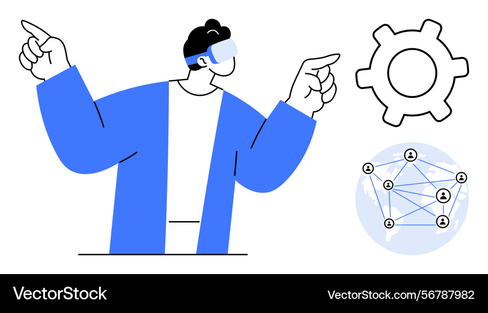 Man exploring virtual reality technology Man exploring virtual reality technology Vector Image