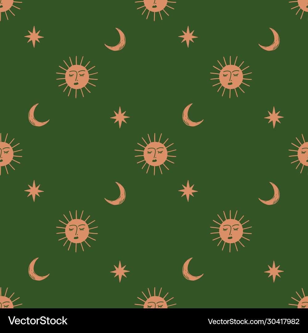 Moon and sun celestial boho seamless pattern vector image