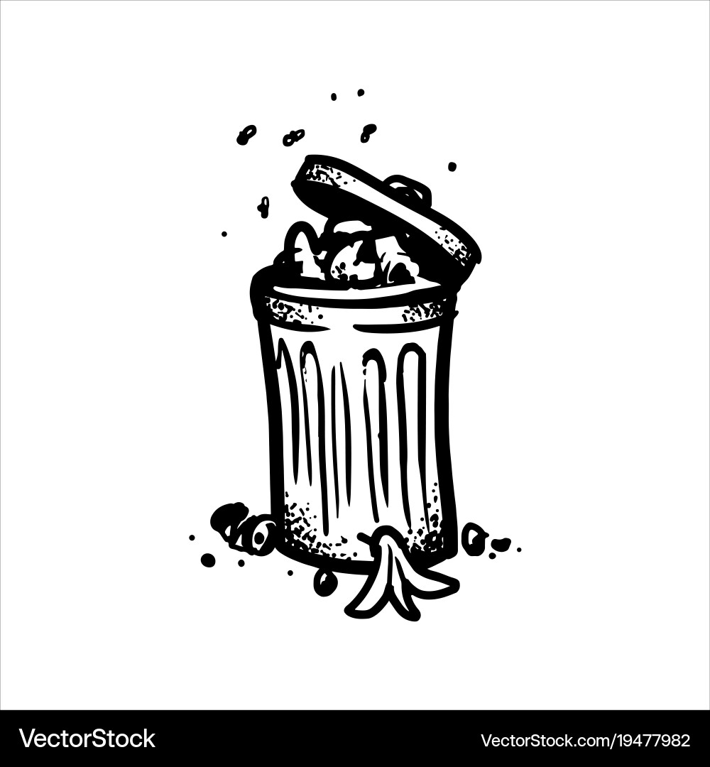 Open Garbage Can Sketch vector image
