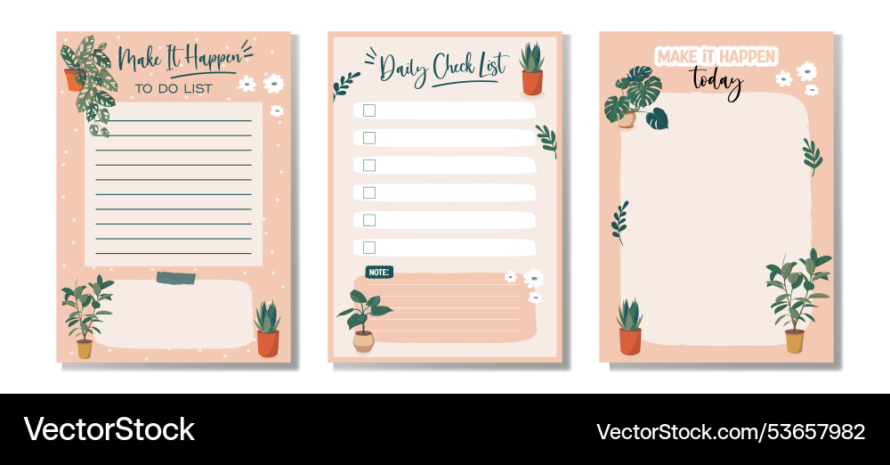 Set of 3 lists daily planner list note paper Vector Image