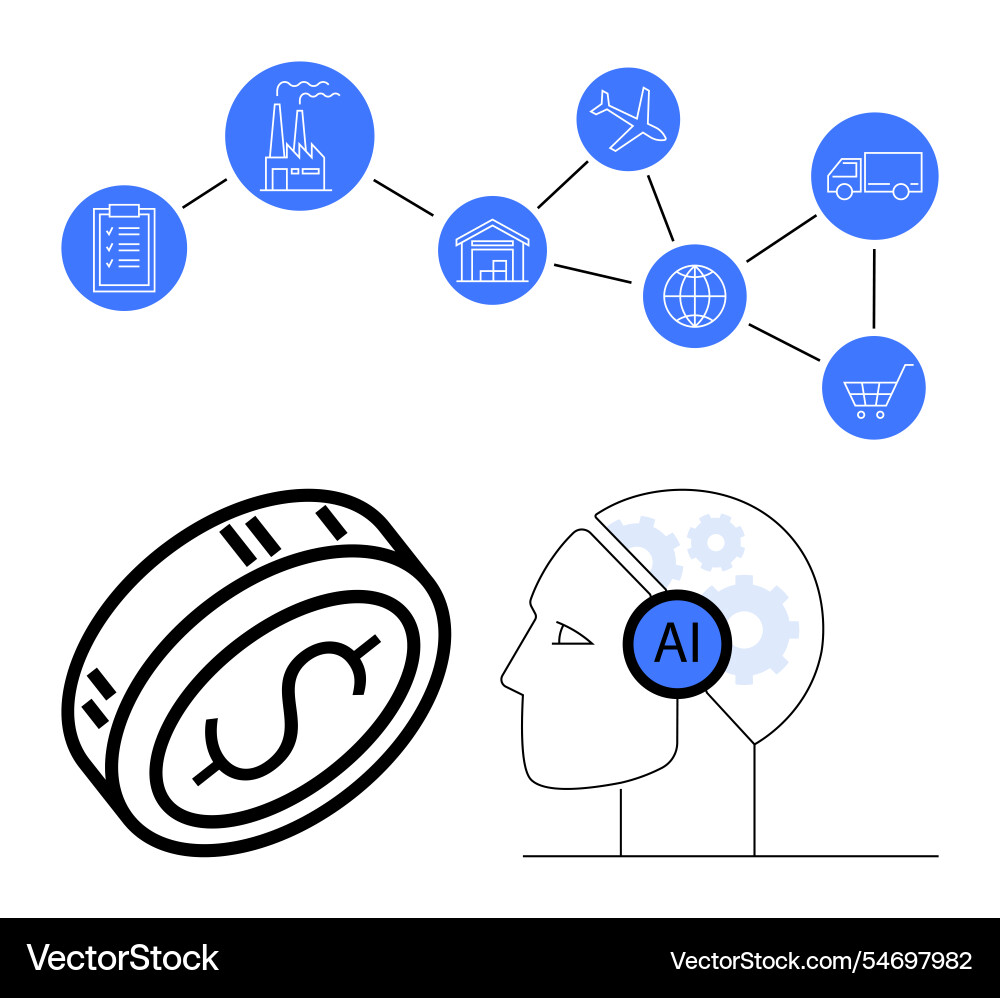 Supply chain network with ai integration Supply chain network with ai integration vector image