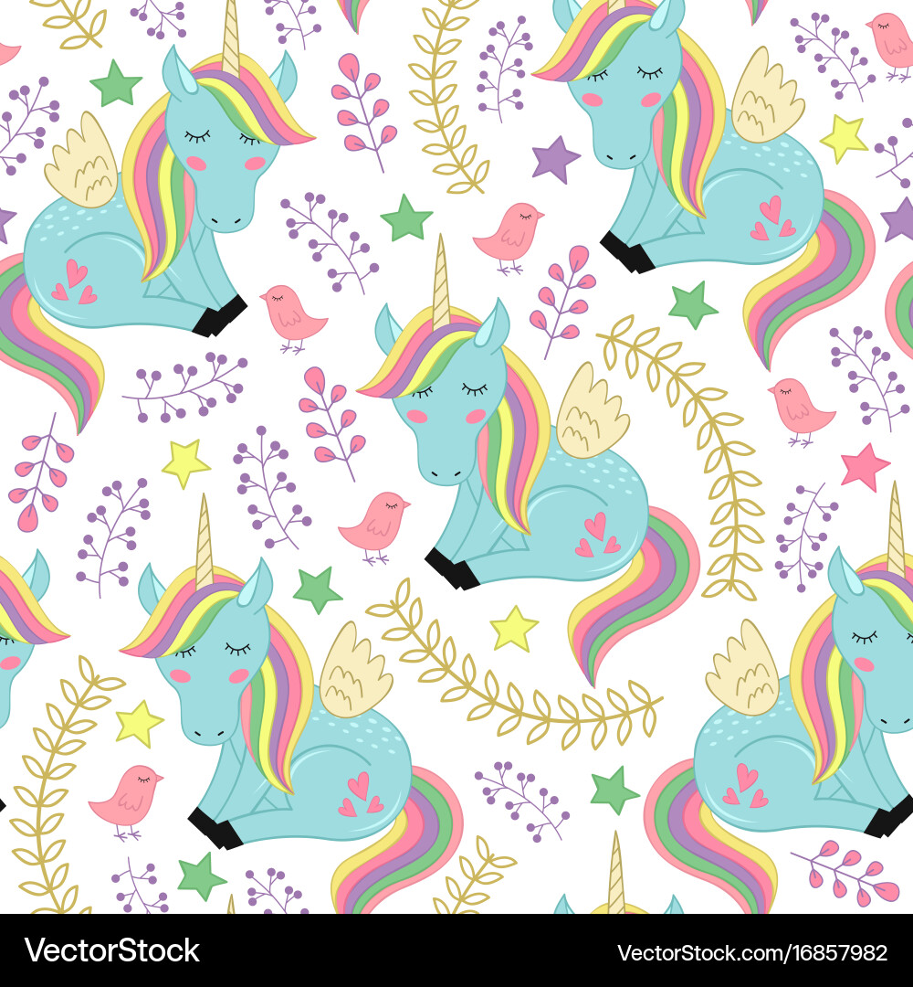 Unicorn and Bird Seamless Pattern vector image