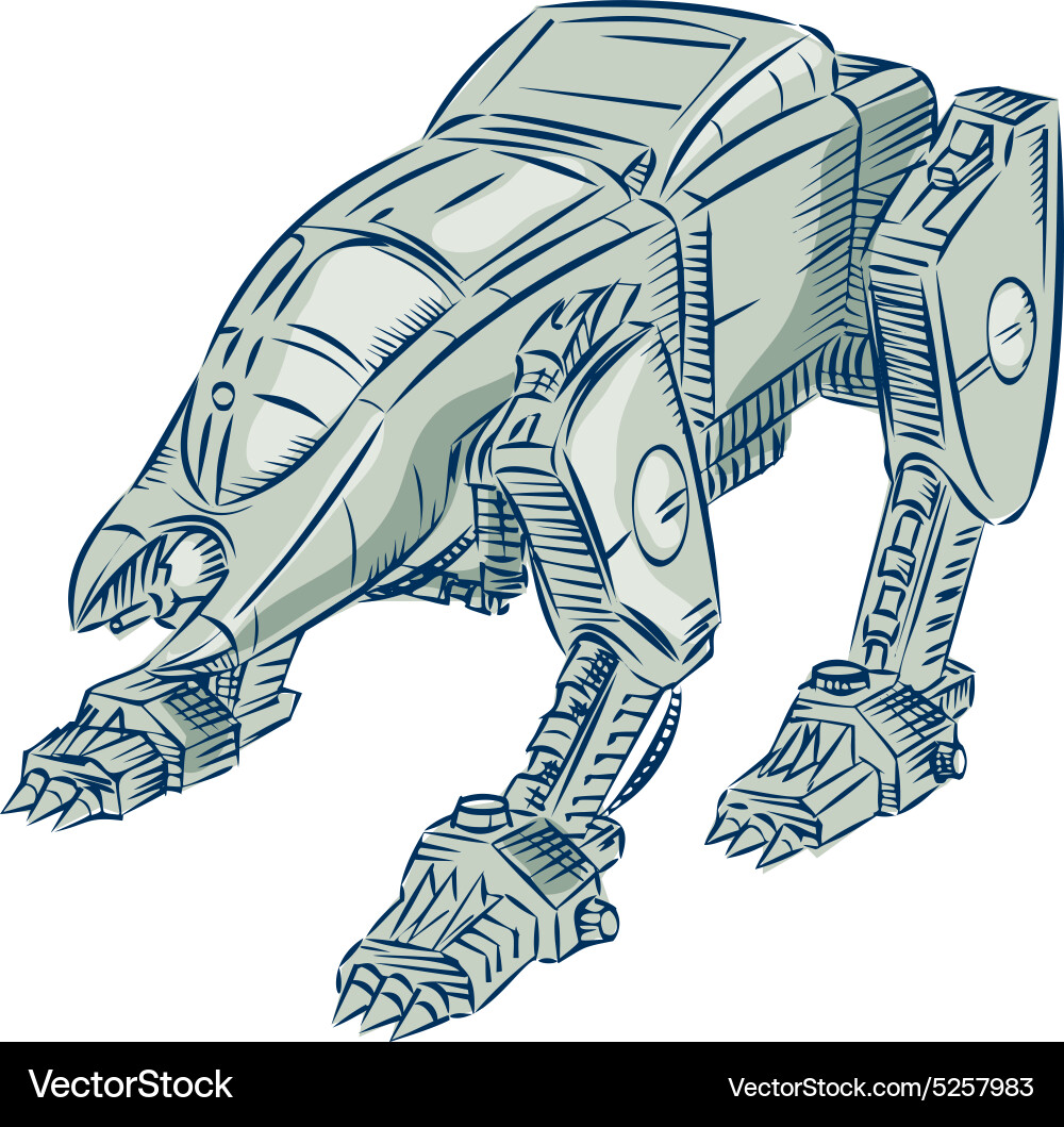 Mecha bot high angle etching Vector Image