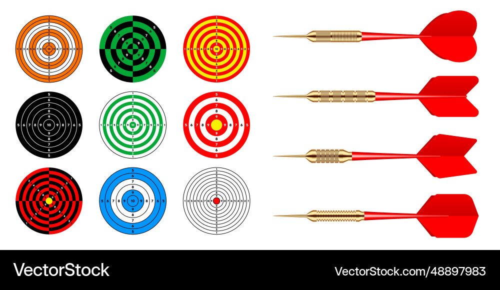 Paper targets with dart arrows shooting range Paper targets with dart arrows shooting range vector image