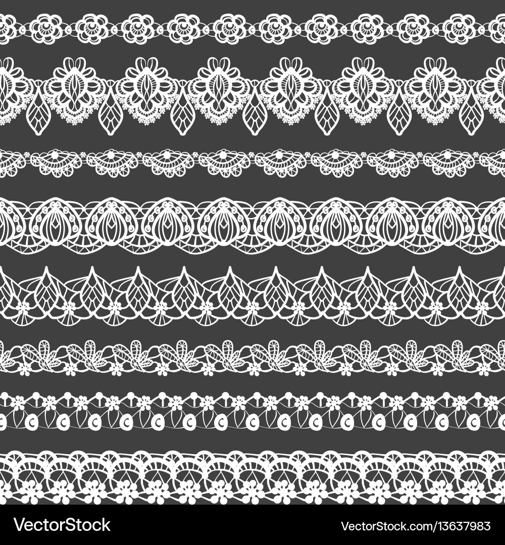 Set of seamless borders black and white lace Set of seamless borders black and white lace vector image