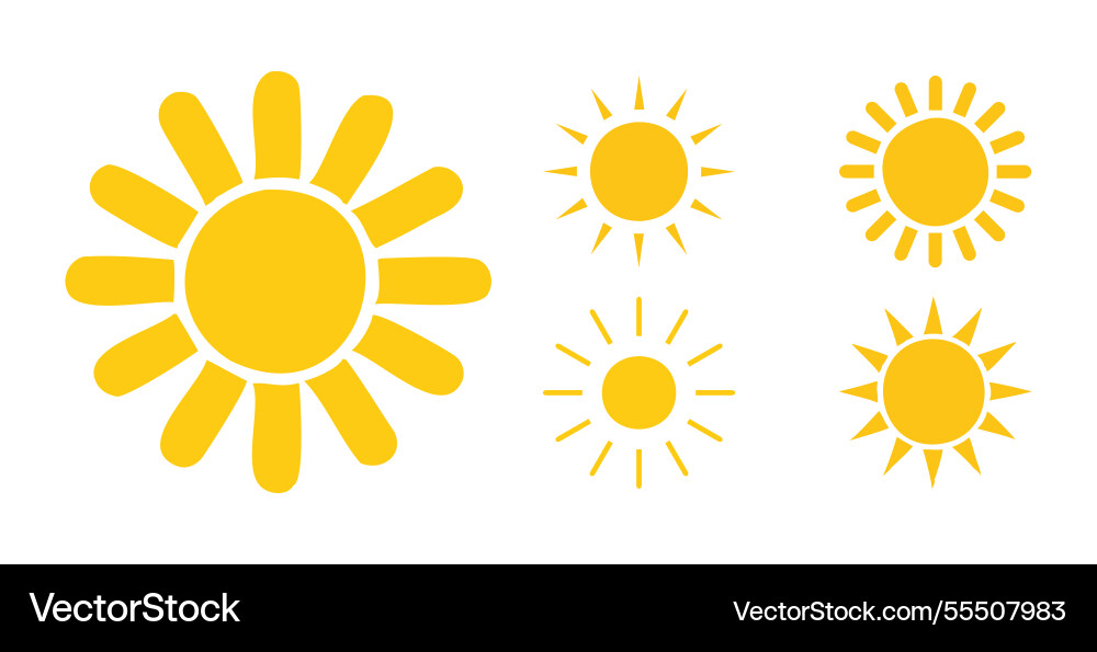 Yellow sun icons set on white background Vector Image