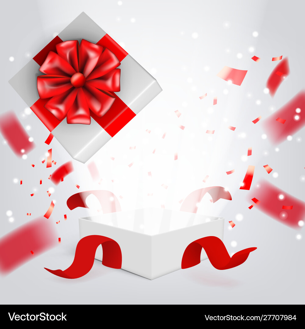 Fly white open gift box with ribbon Fly white open gift box with ribbon vector image