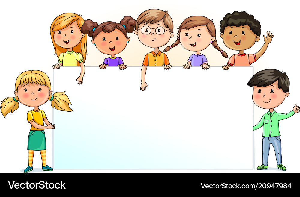 Funny kids holding blank banner for your text Funny kids holding blank banner for your text vector image