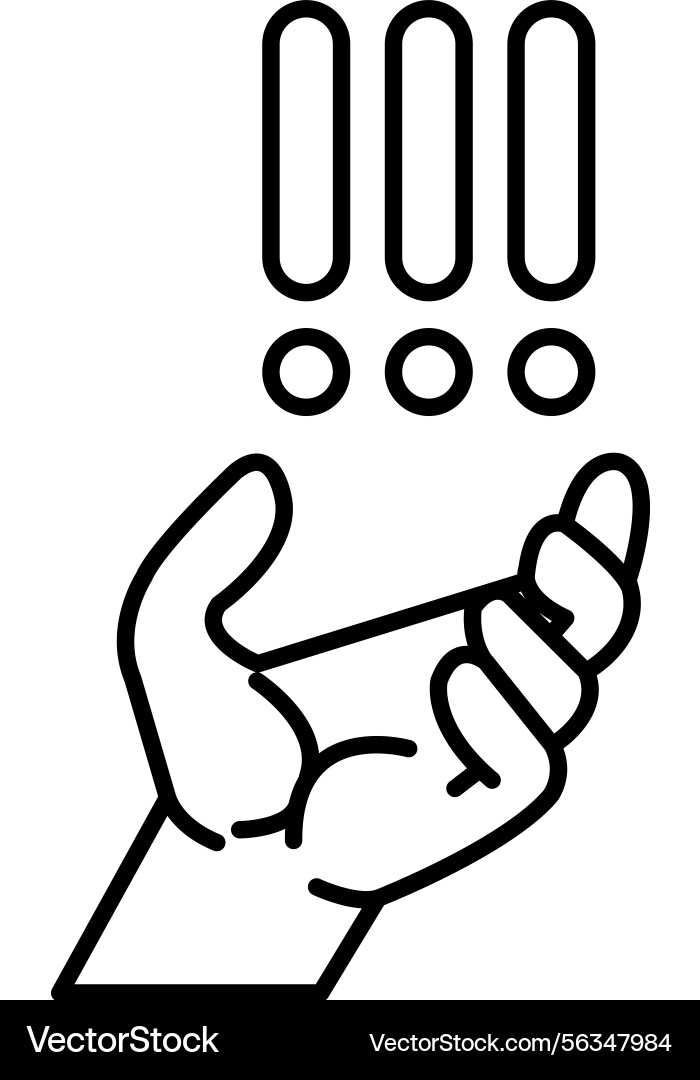 Hand with three dots on it one of which Hand with three dots on it one of which vector image