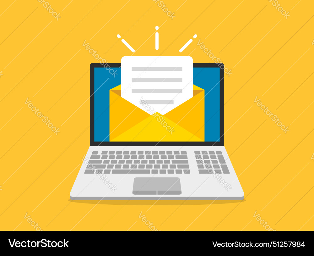 Laptop with envelope icon in flat style computer Laptop with envelope icon in flat style computer vector image