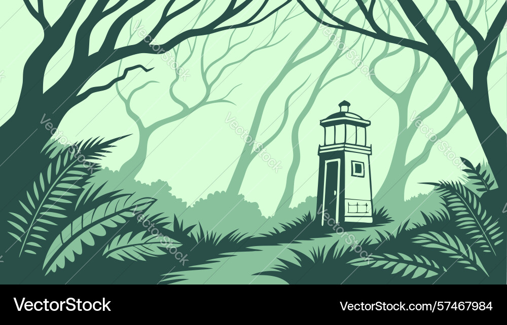 Lighthouse in desaturated overcast forest design Vector Image