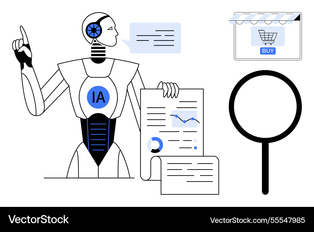 Artificial intelligence robot presenting data Artificial intelligence robot presenting data vector image