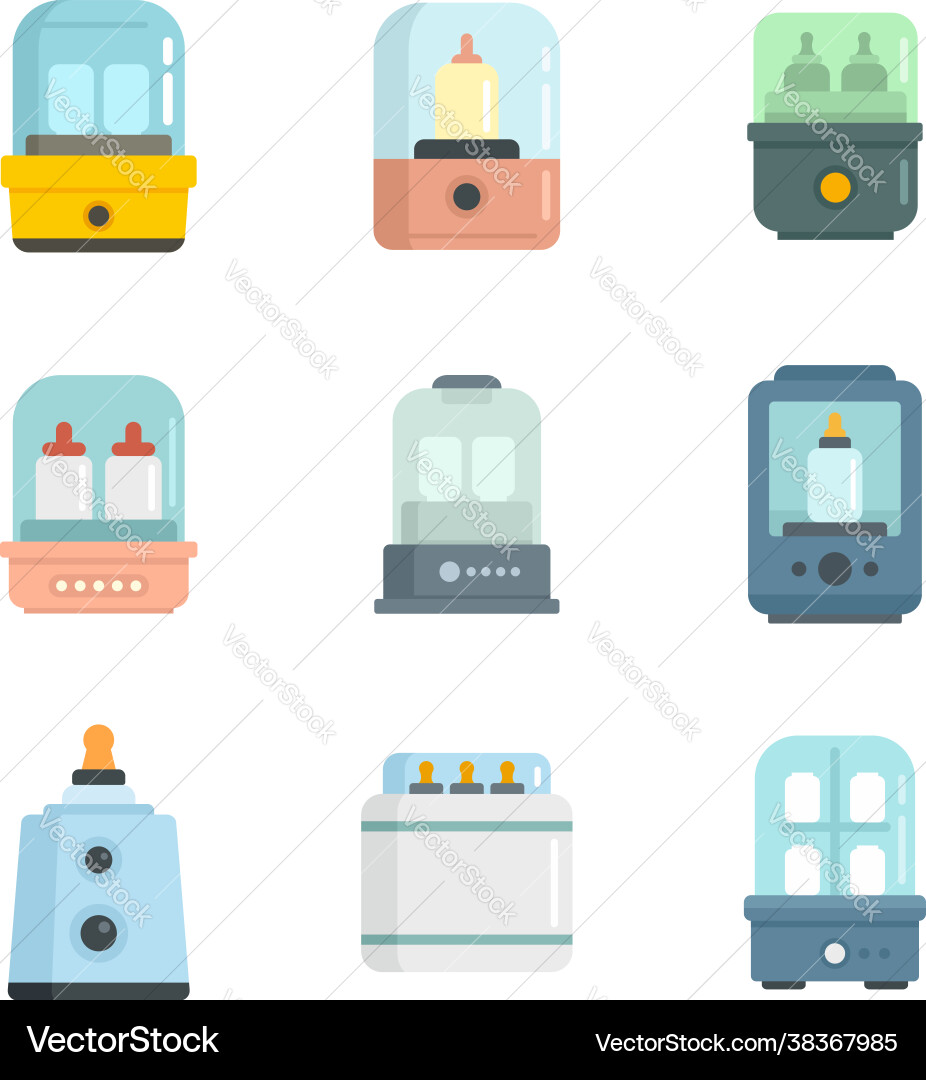 Bottle sterilizer icons set flat isolated Bottle sterilizer icons set flat isolated vector image