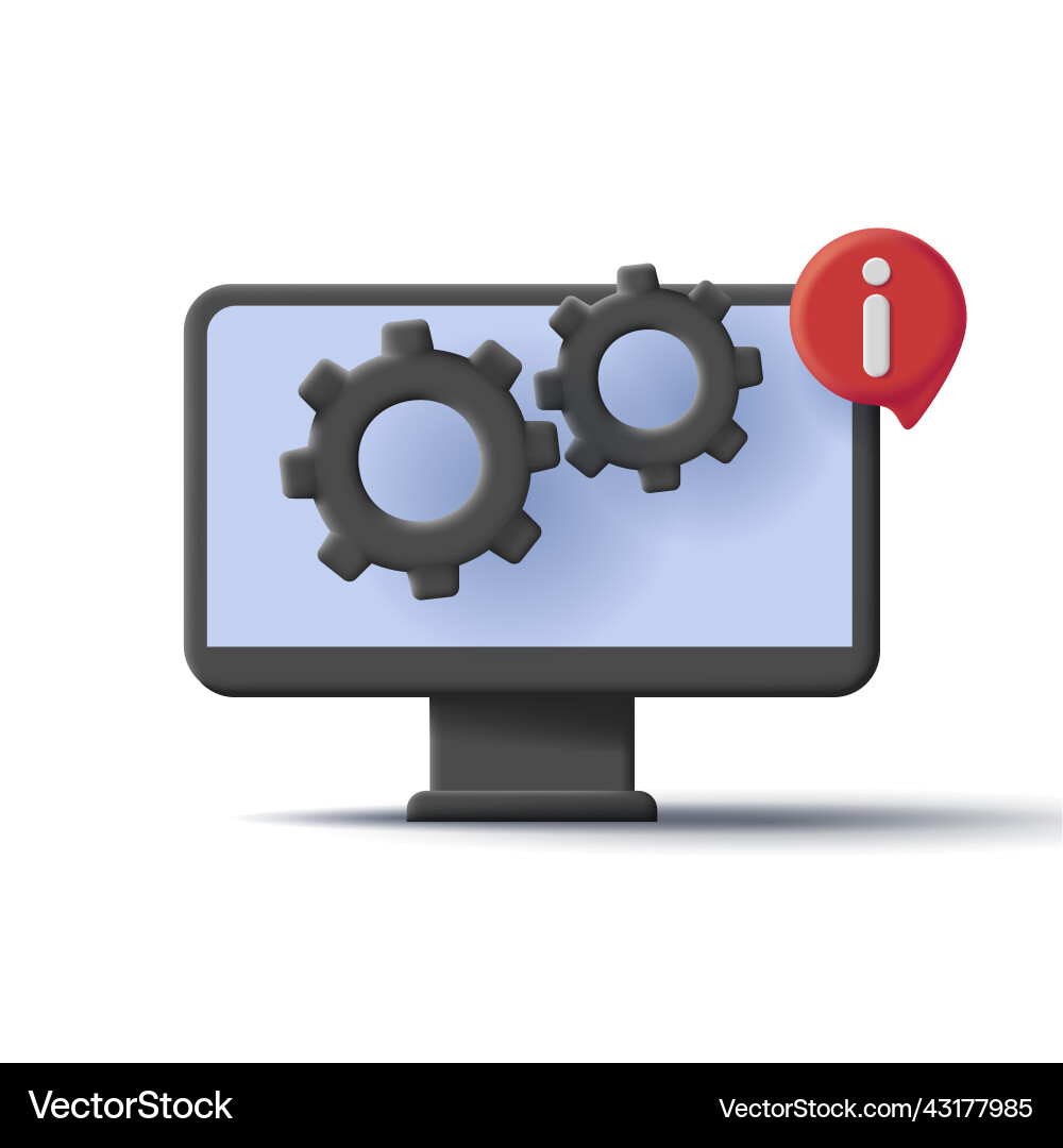 Computer service 3d icon with gears and info Vector Image